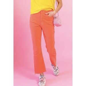 MOTHER The Hustler Ankle Fray Persimmon Coral Orange Cropped Flare Jeans‎ Sz 27